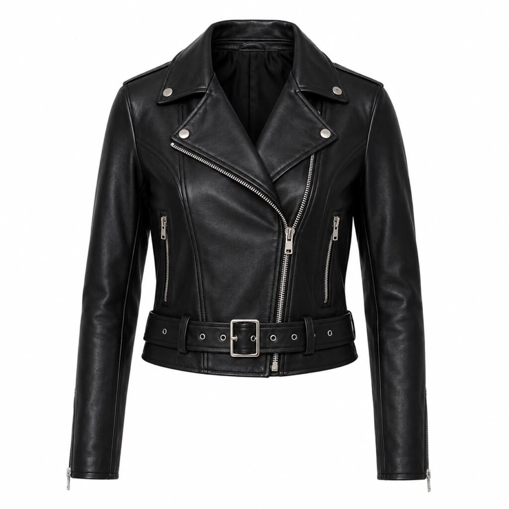 CLASSIC CROPPED BIKER LEATHER JACKET