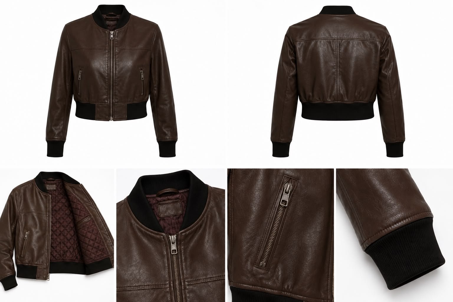 CROPPED LEATHER BOMBER - Image 5