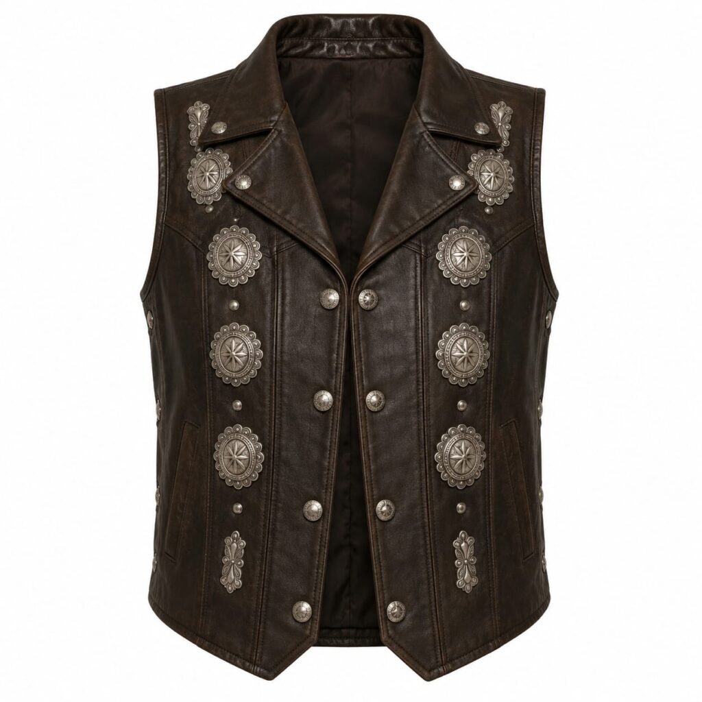 CONCHO-DETAIL WESTERN LEATHER VEST
