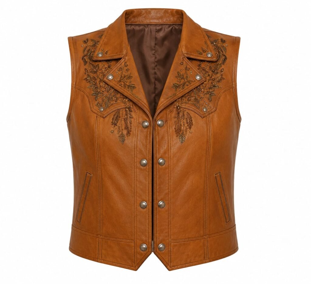 EMBROIDERED WESTERN LEATHER VEST