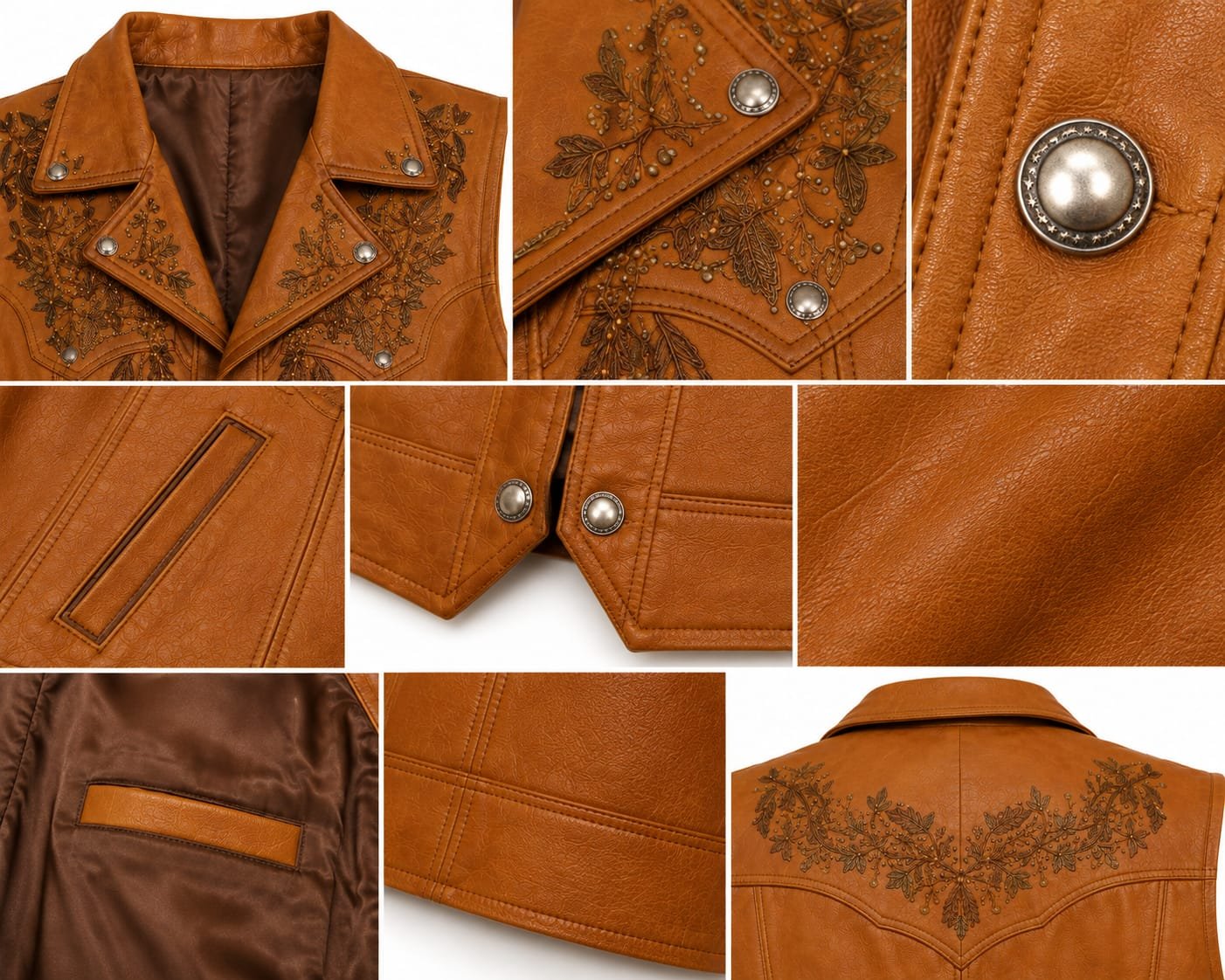 EMBROIDERED WESTERN LEATHER VEST - Image 6