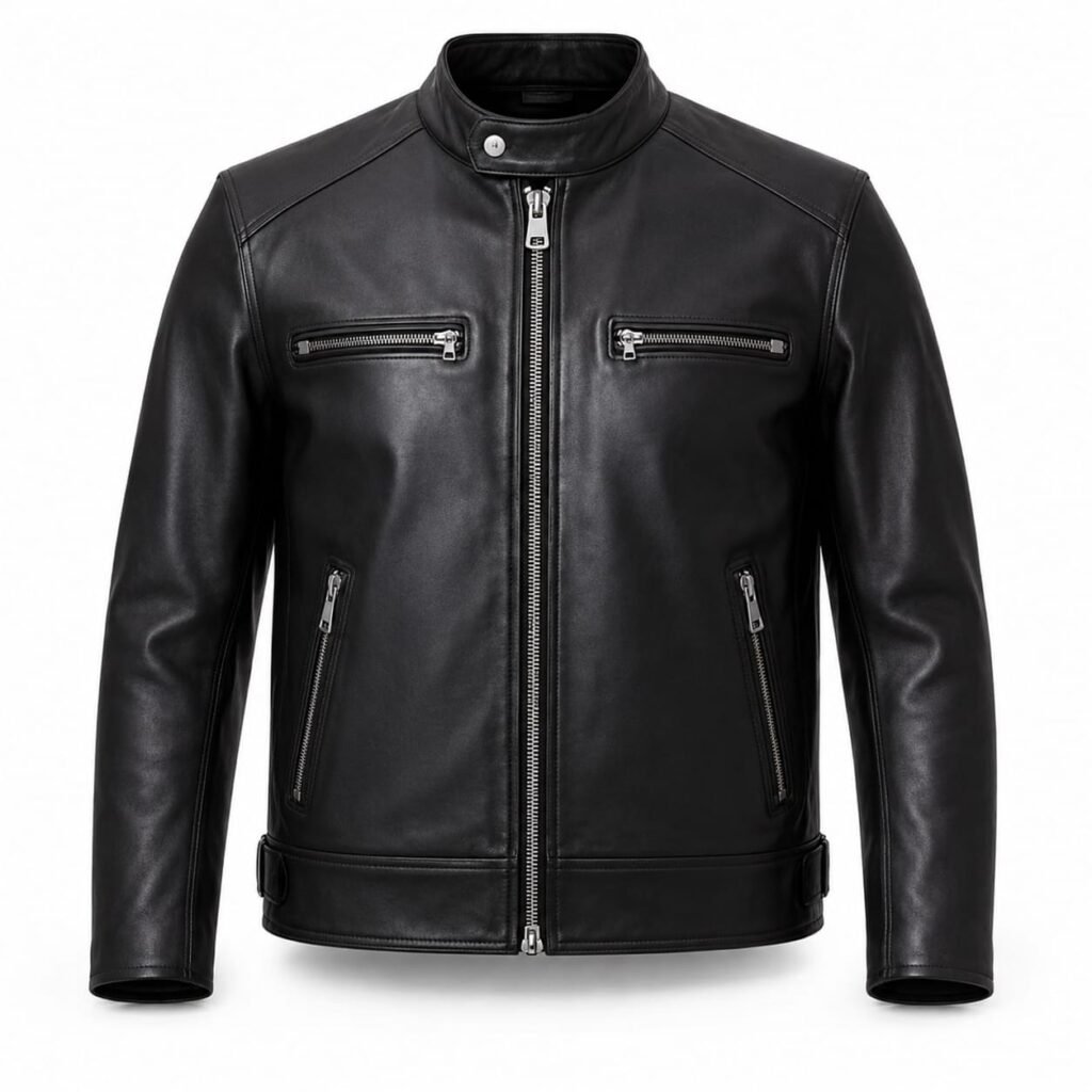 ZIPPER POCKET BIKER LEATHER JACKET