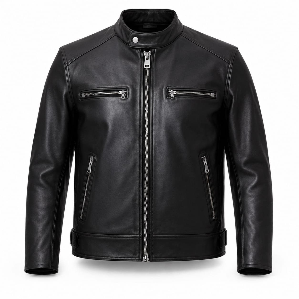 ZIPPER POCKET BIKER LEATHER JACKET
