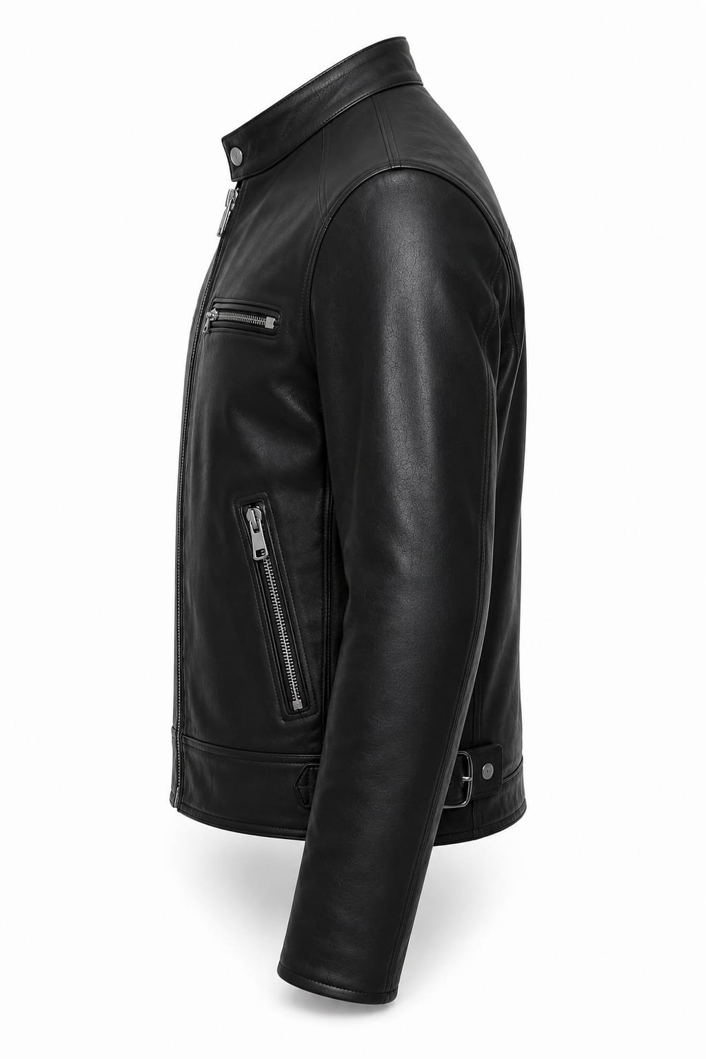 ZIPPER POCKET BIKER LEATHER JACKET - Image 3