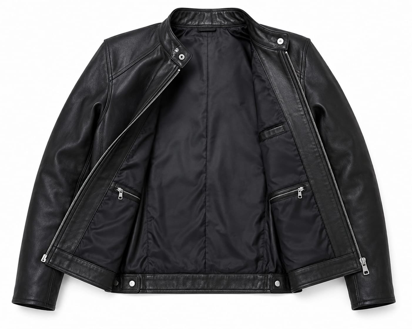 ZIPPER POCKET BIKER LEATHER JACKET - Image 5