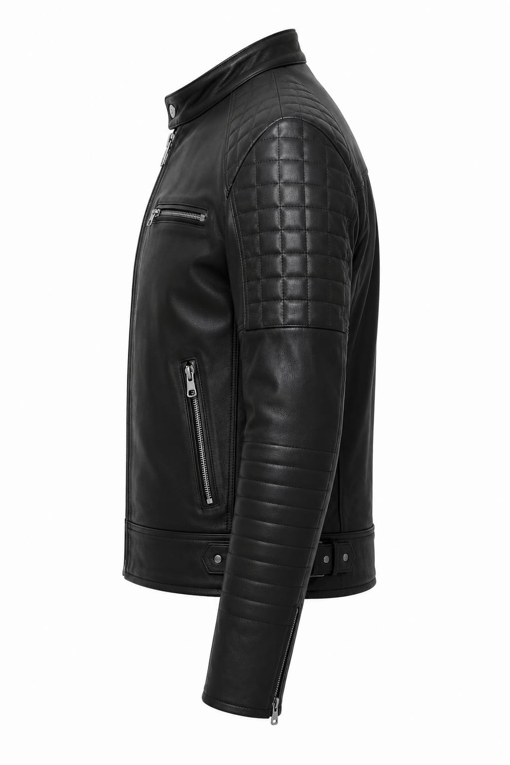 QUILTED SHOULDER BIKER LEATHER JACKET - Image 3