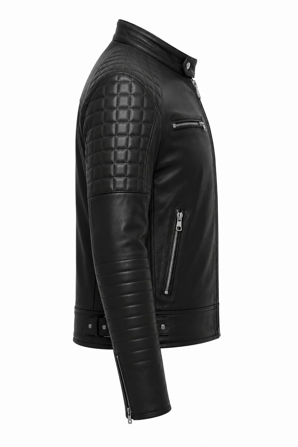 QUILTED SHOULDER BIKER LEATHER JACKET - Image 4