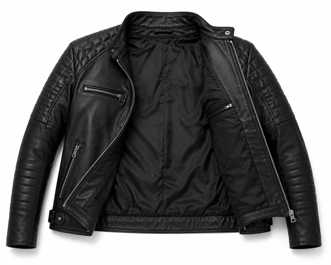 QUILTED SHOULDER BIKER LEATHER JACKET - Image 5