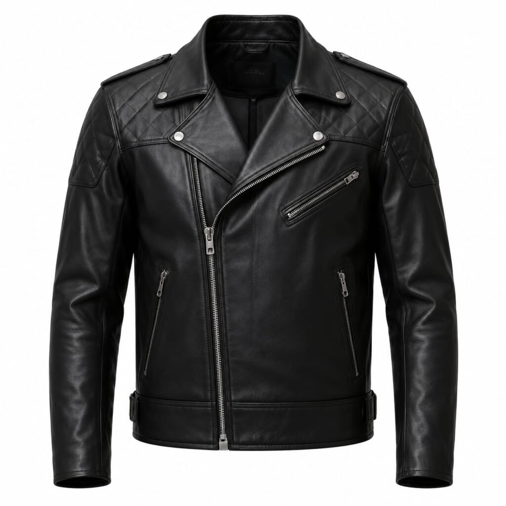 PANELLED BIKER LEATHER JACKET