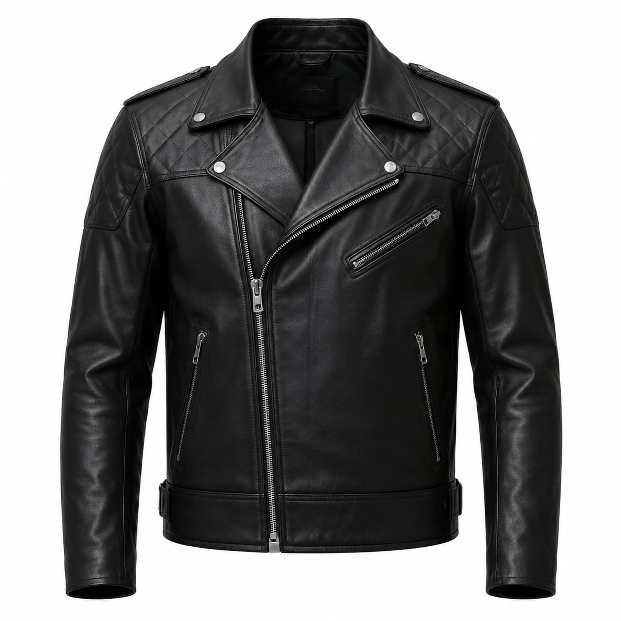PANELLED BIKER LEATHER JACKET
