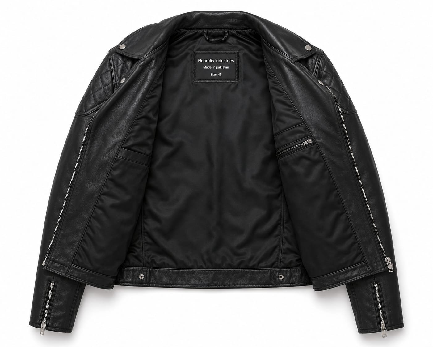 PANELLED BIKER LEATHER JACKET - Image 5
