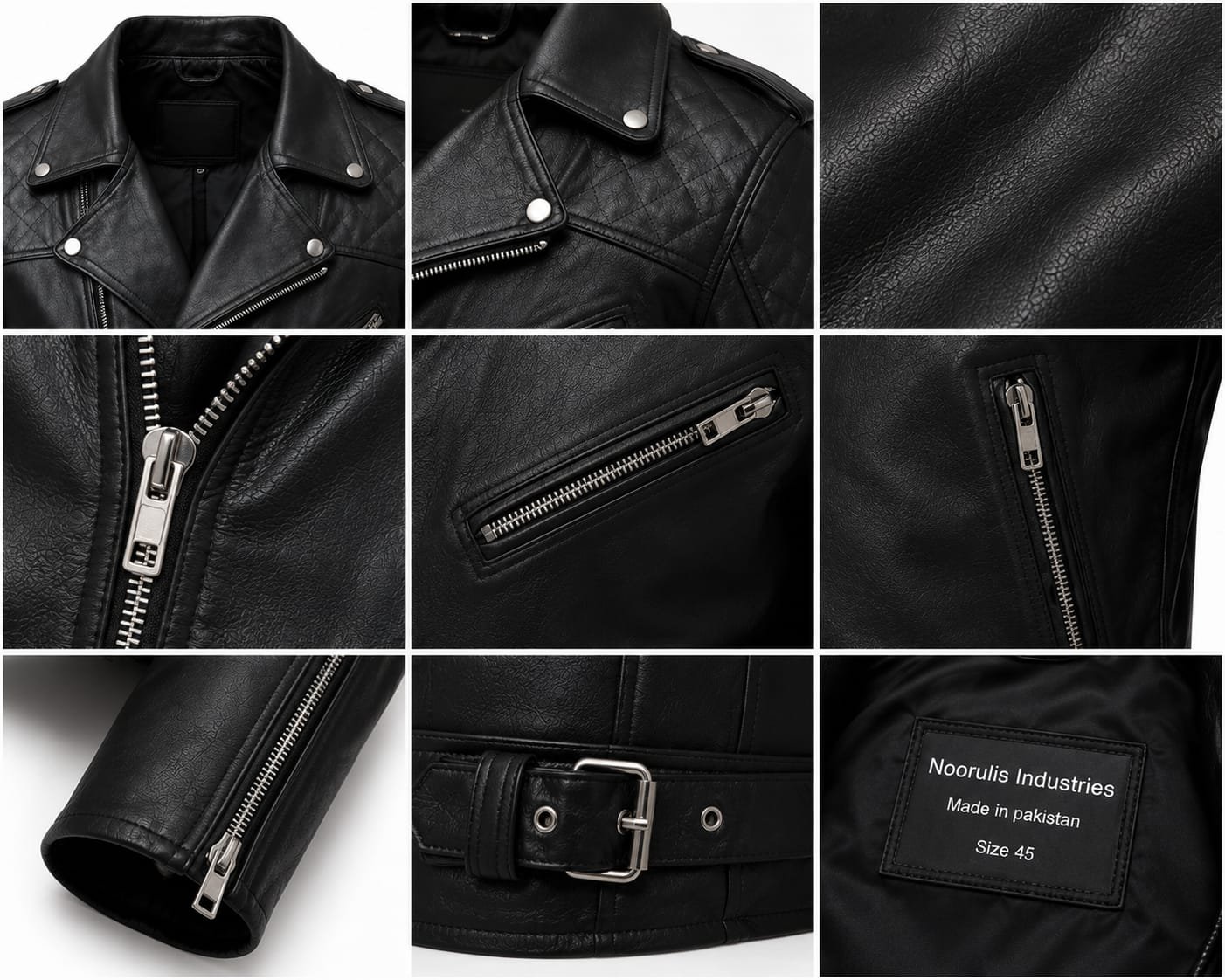PANELLED BIKER LEATHER JACKET - Image 6