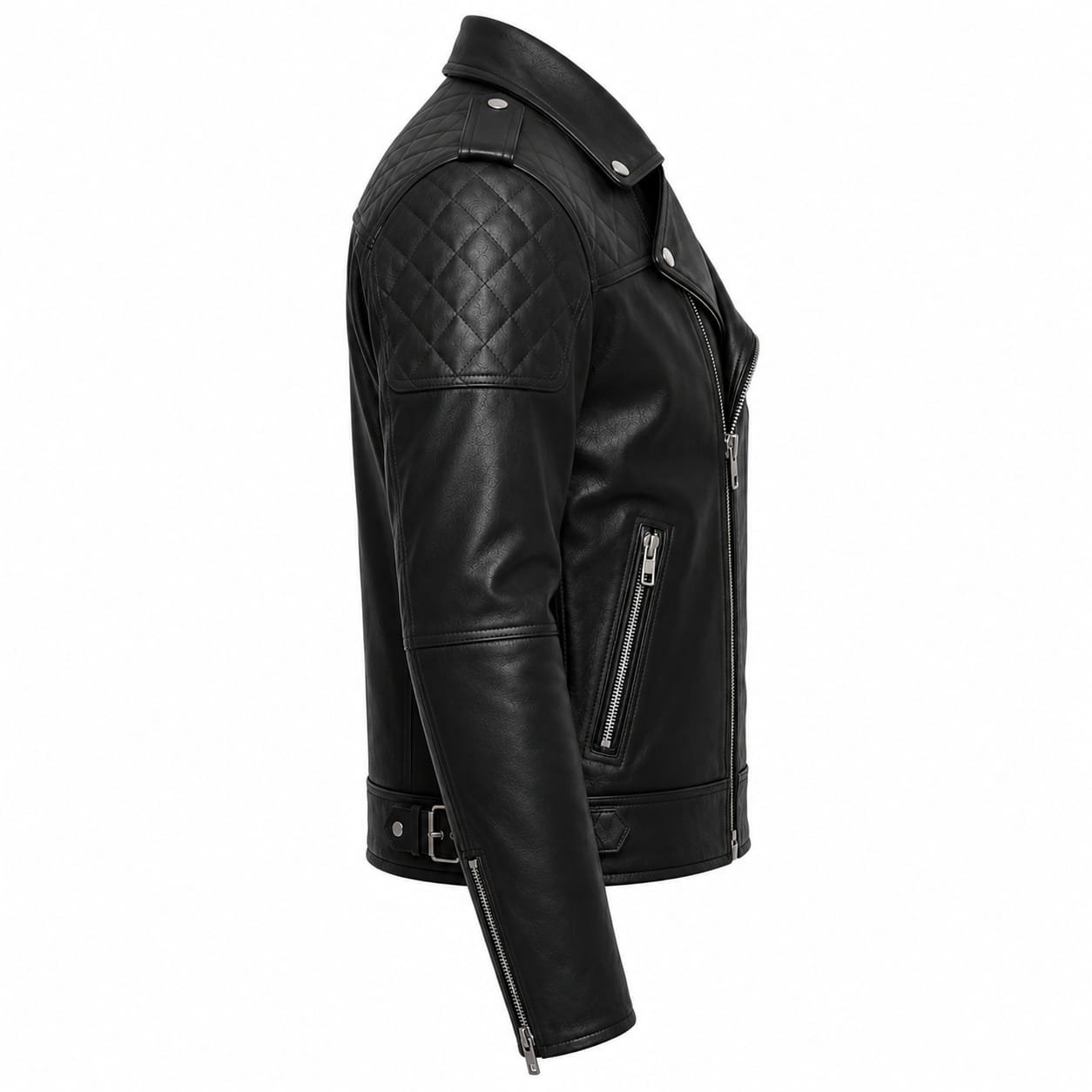 PANELLED BIKER LEATHER JACKET - Image 4