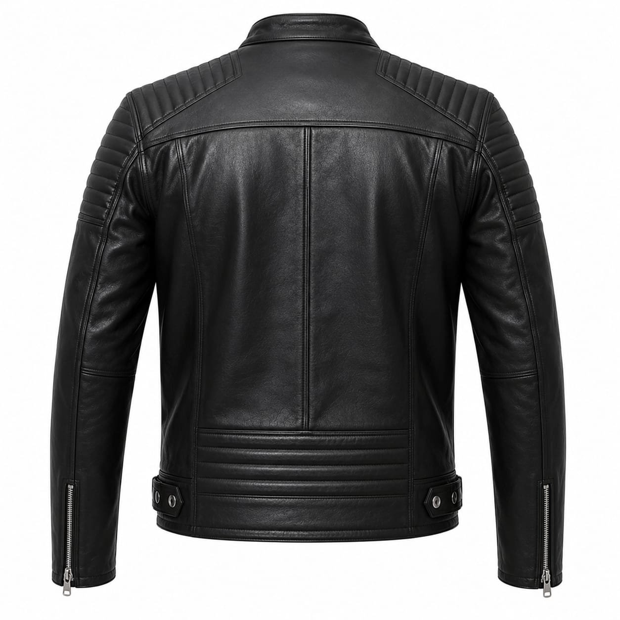 RIBBED DETAIL BIKER LEATHER JACKET - Image 2