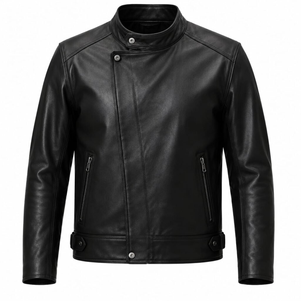 OVERLAP FRONT BIKER LEATHER JACKET