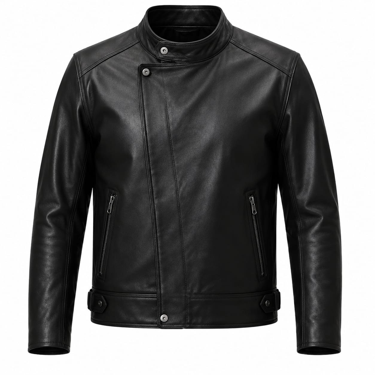 OVERLAP FRONT BIKER LEATHER JACKET