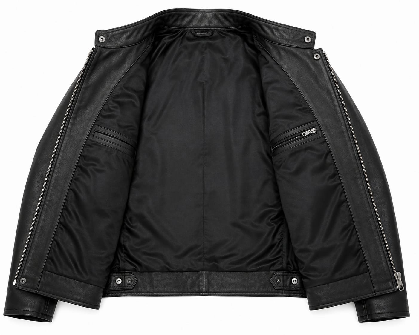 OVERLAP FRONT BIKER LEATHER JACKET - Image 5