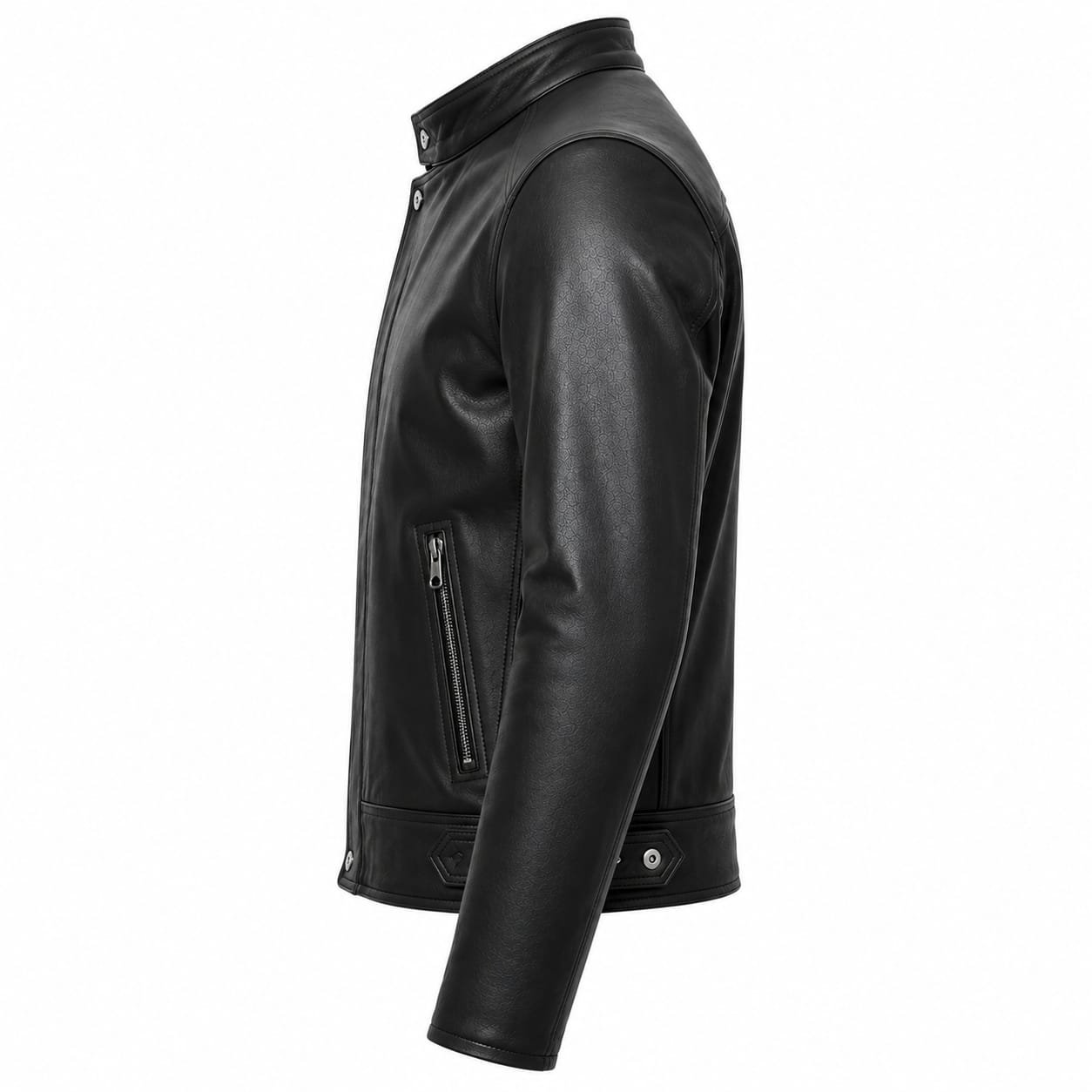 OVERLAP FRONT BIKER LEATHER JACKET - Image 3