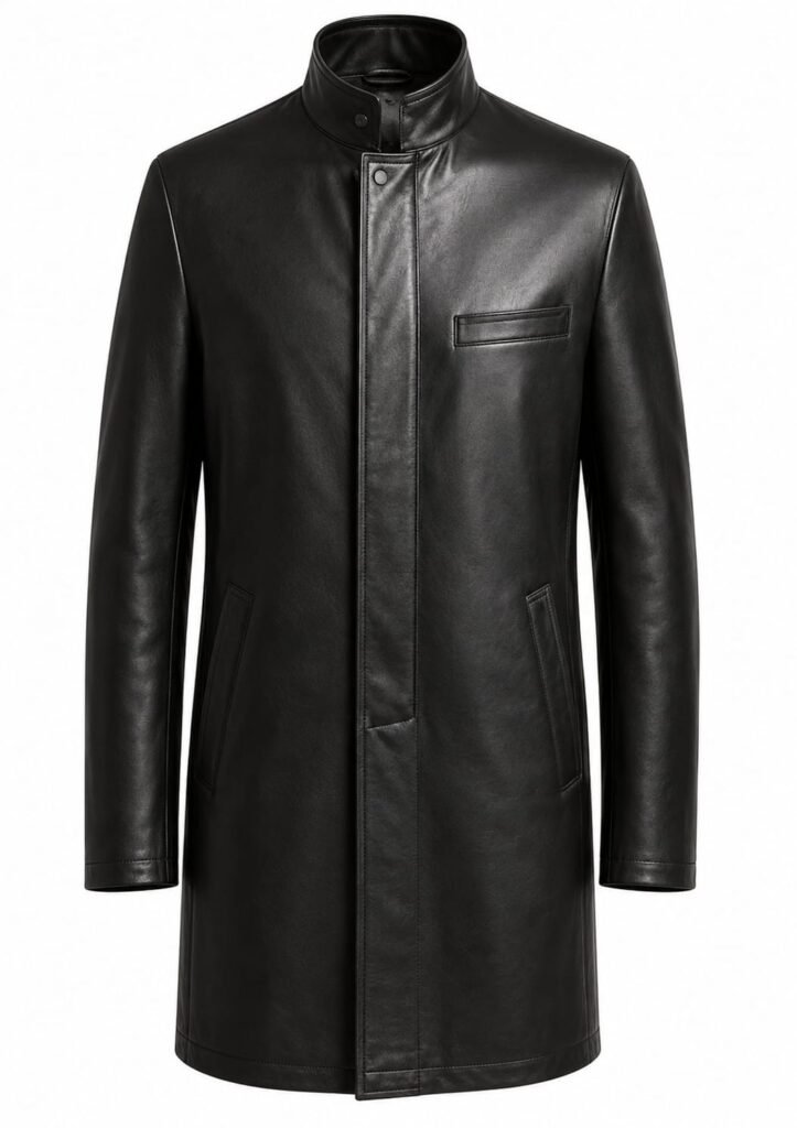 MINIMALIST STAND COLLAR LEATHER COAT
