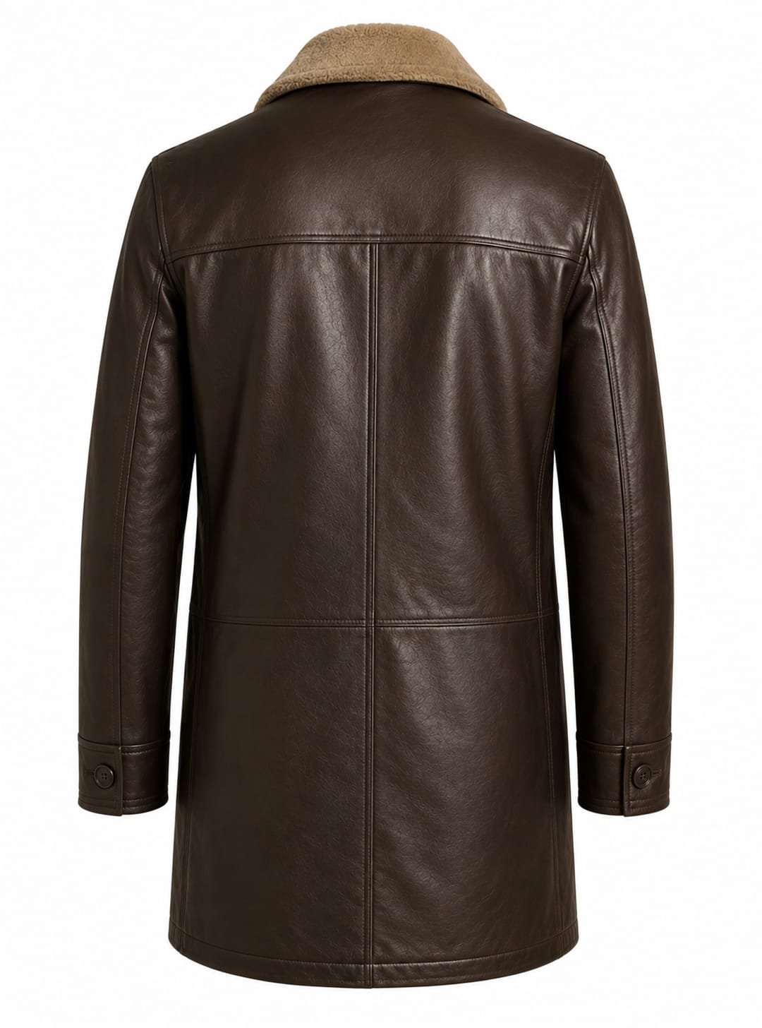 SHEARLING LAPEL LEATHER COAT - Image 2