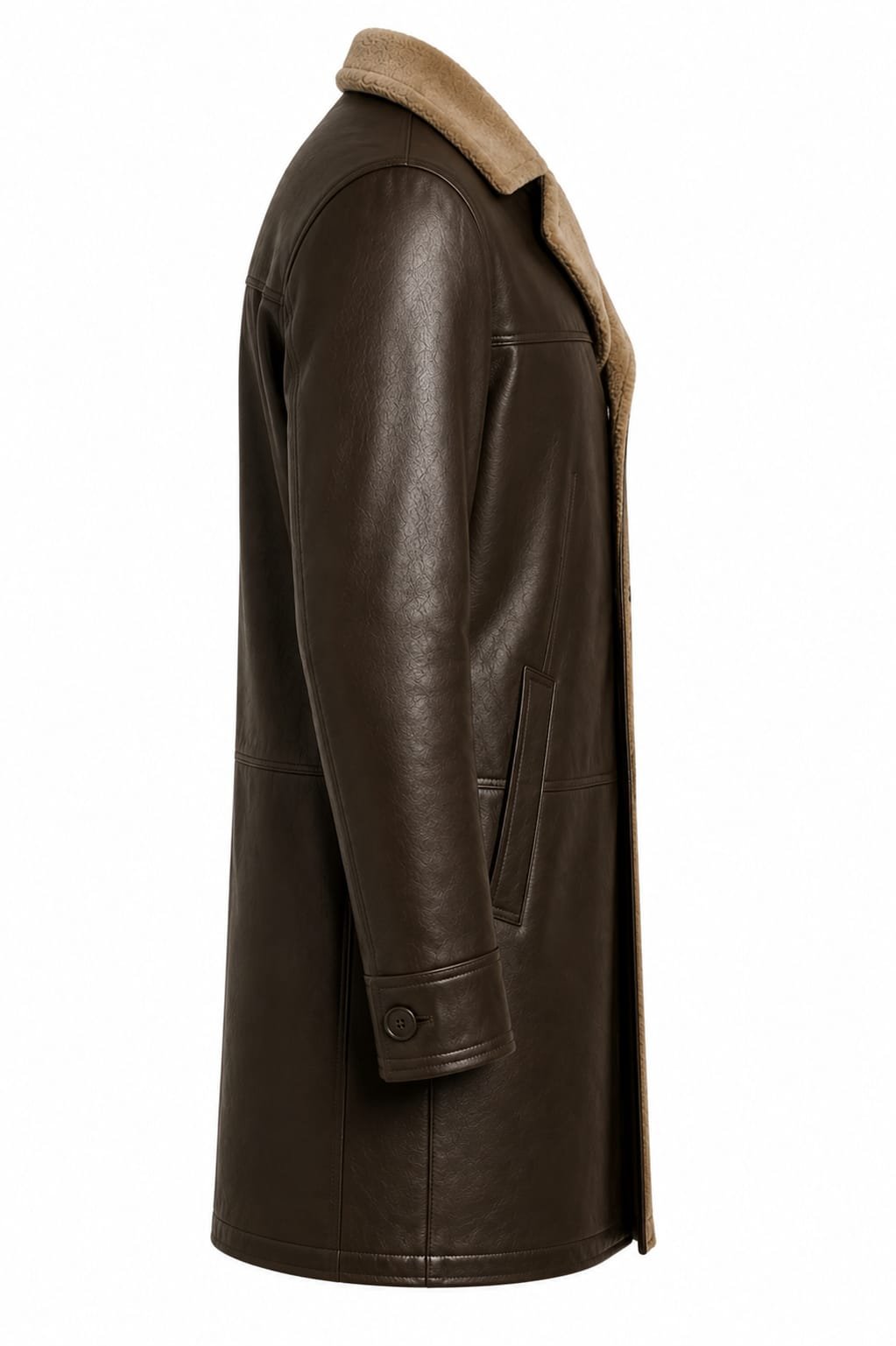 SHEARLING LAPEL LEATHER COAT - Image 3