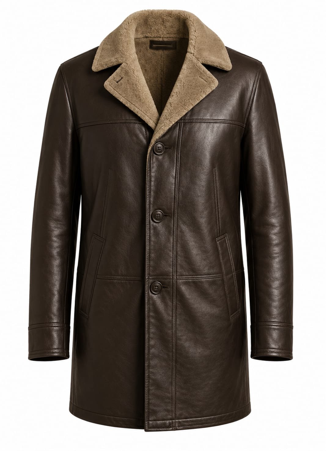 SHEARLING LAPEL LEATHER COAT