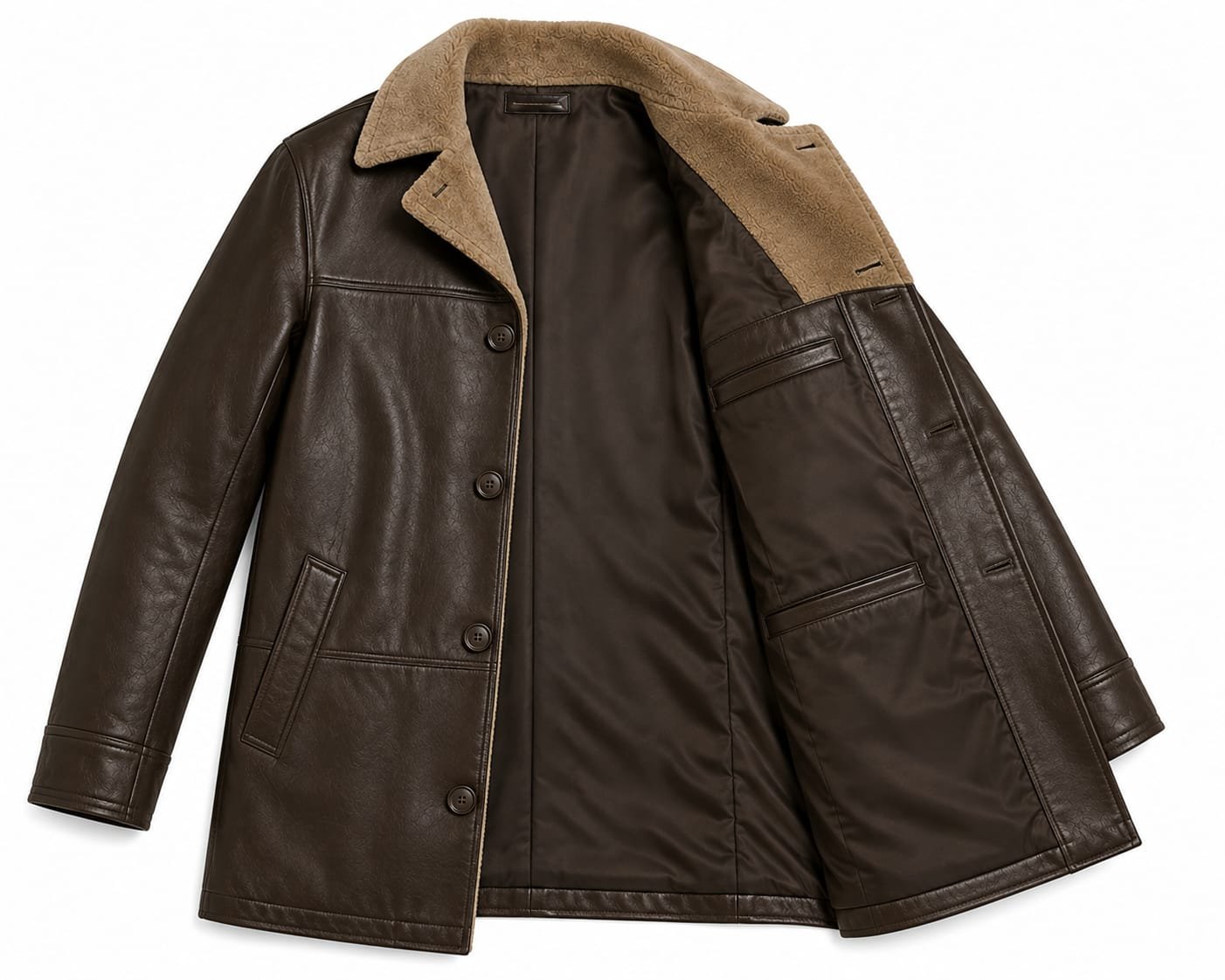 SHEARLING LAPEL LEATHER COAT - Image 5