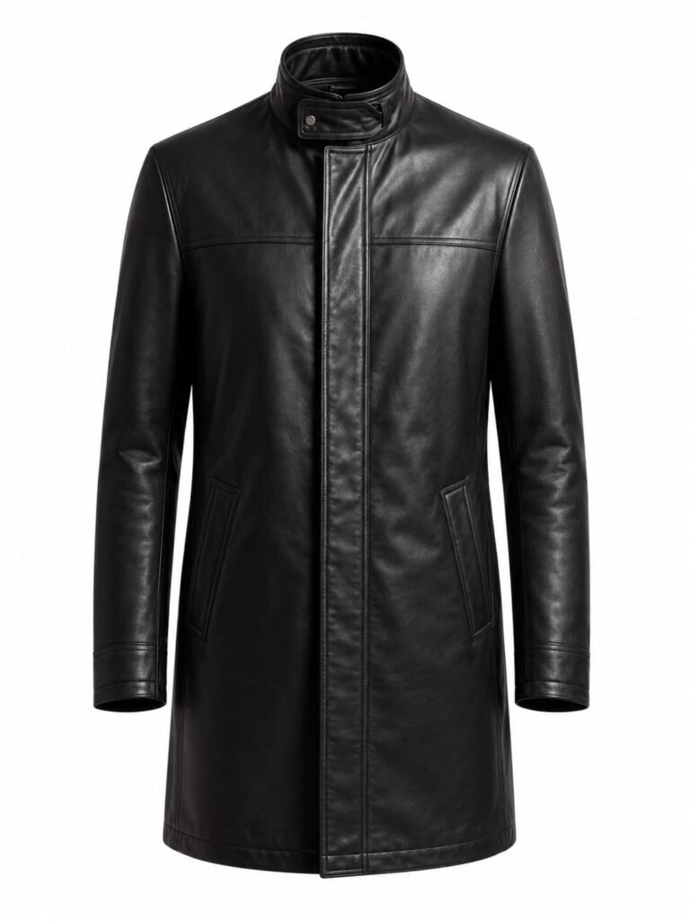 ELEVATED COLLAR LEATHER COAT