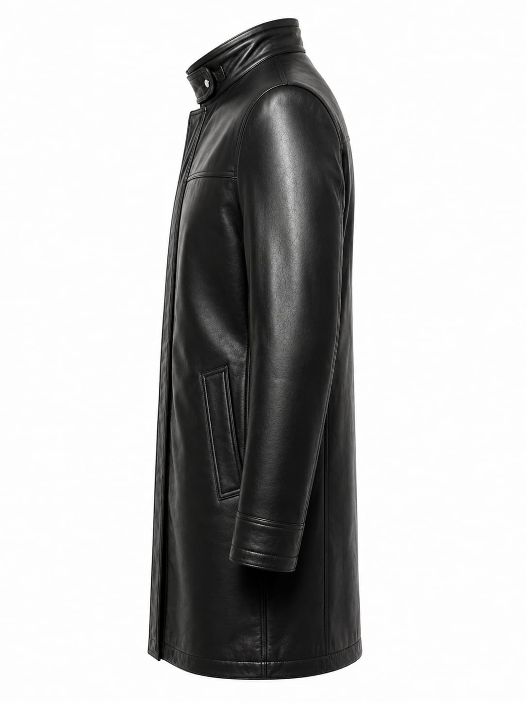 ELEVATED COLLAR LEATHER COAT - Image 3