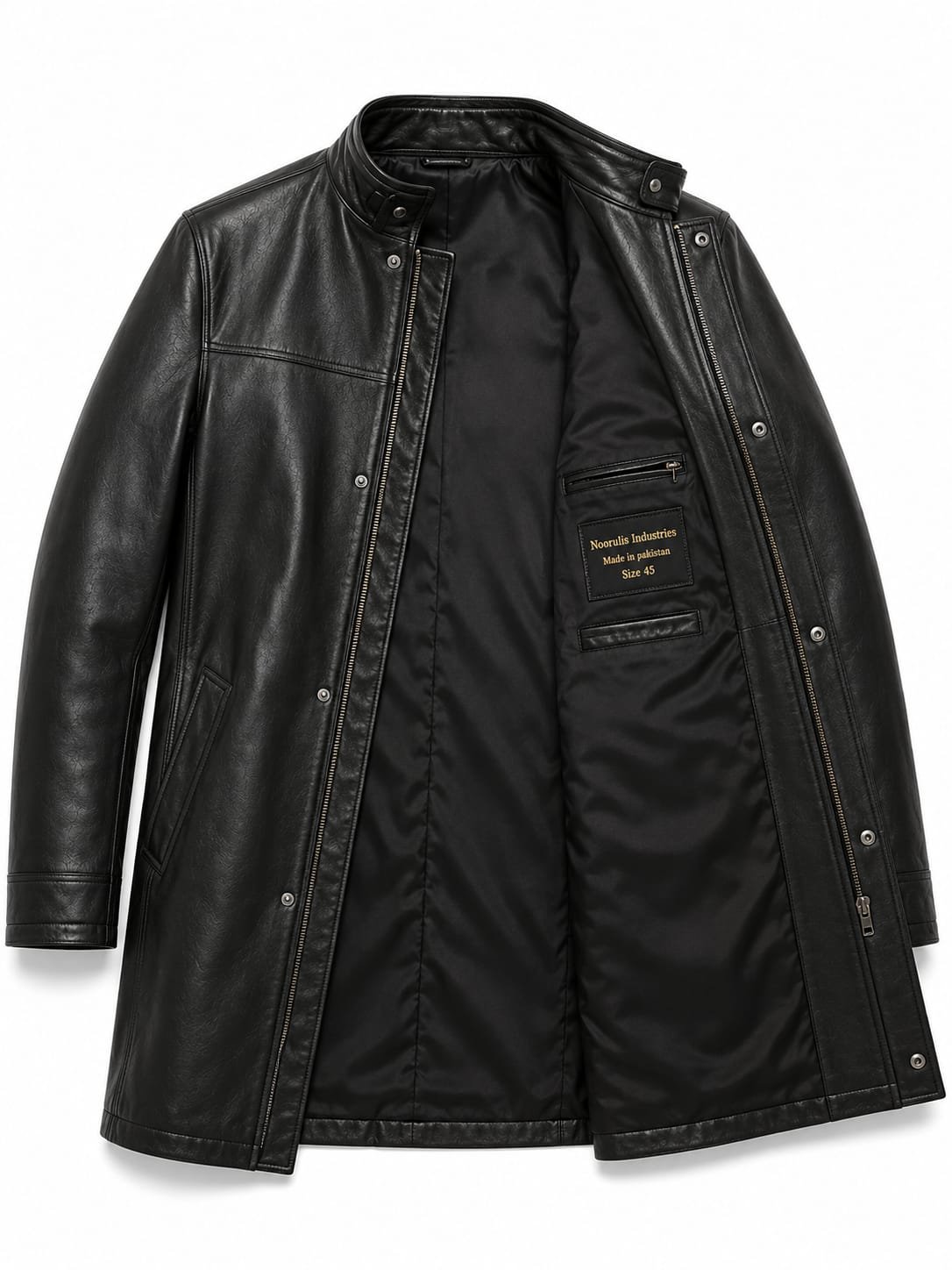 ELEVATED COLLAR LEATHER COAT - Image 5