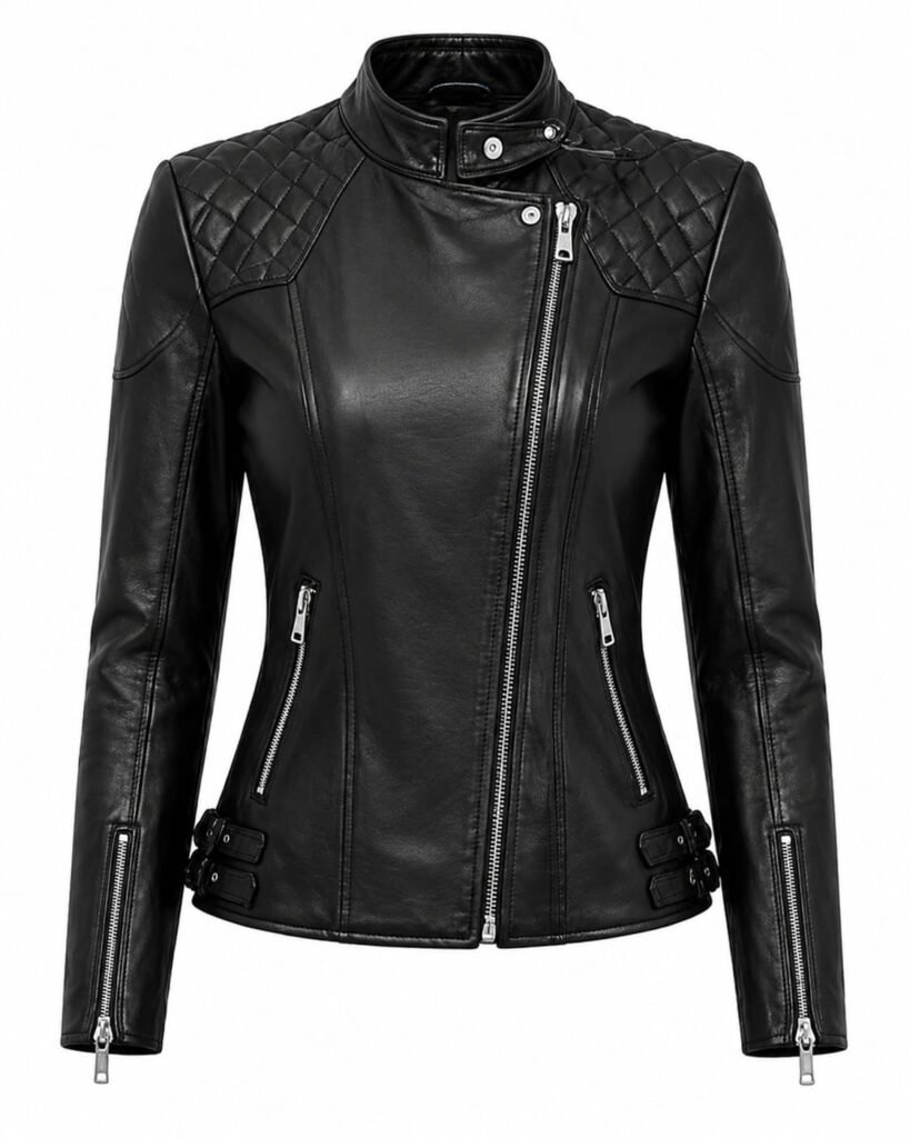 QUILTED SHOULDER BIKER JACKET