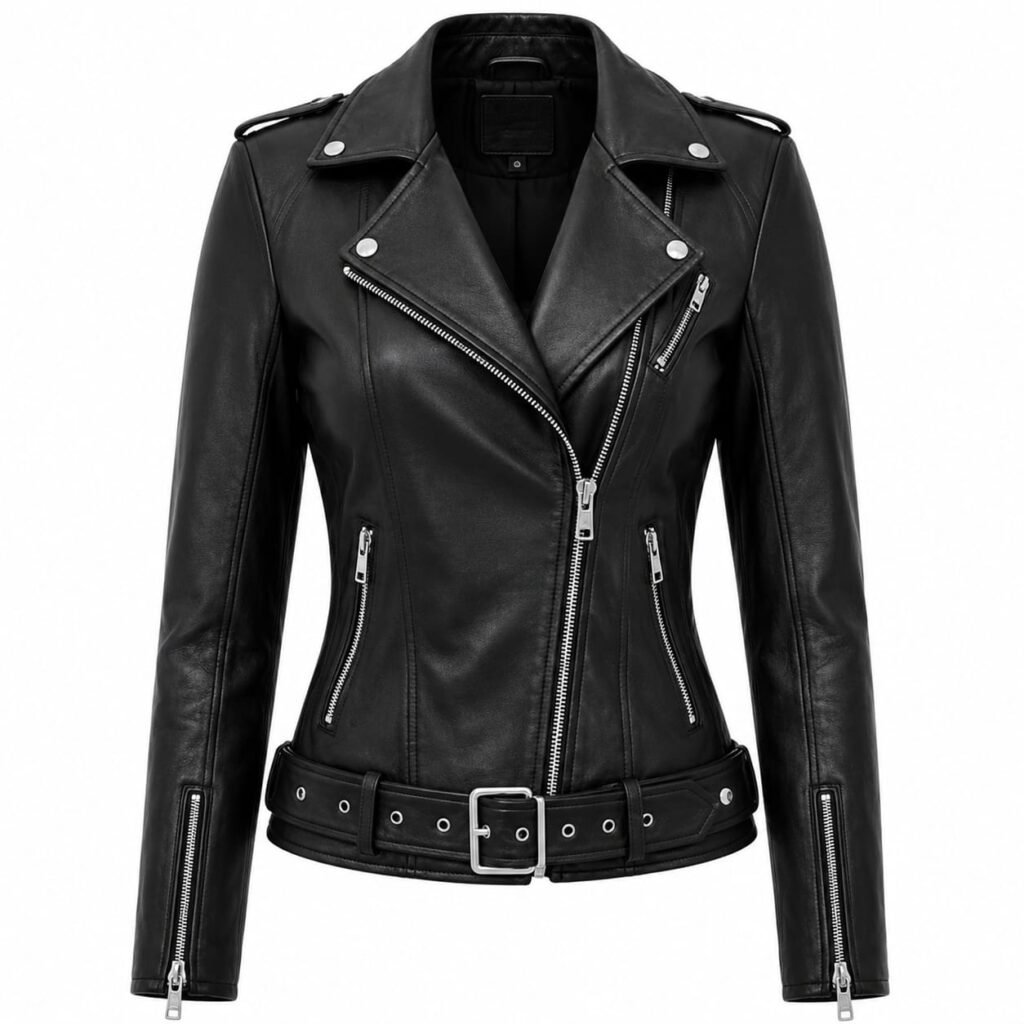 BELTED WAIST BIKER JACKET
