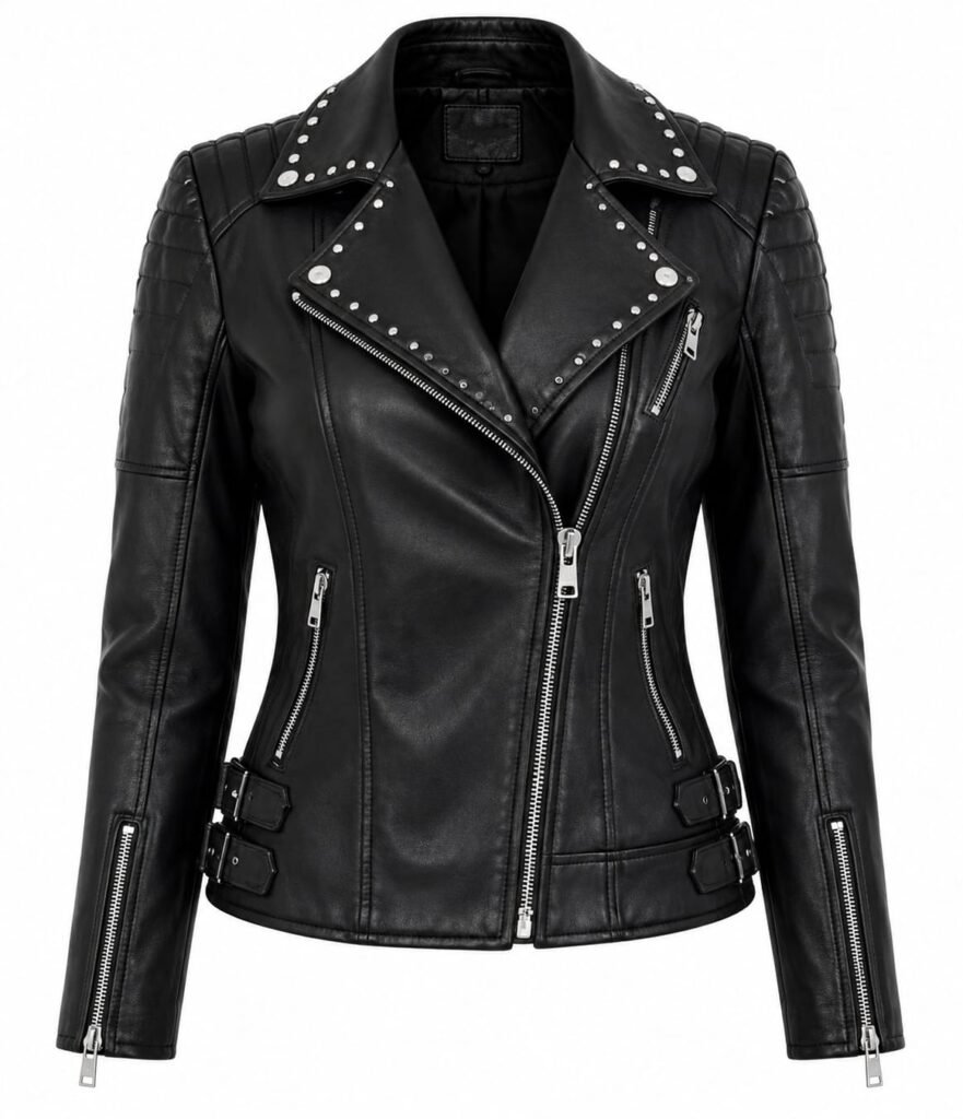STUDDED ASYMMETRIC BIKER JACKET