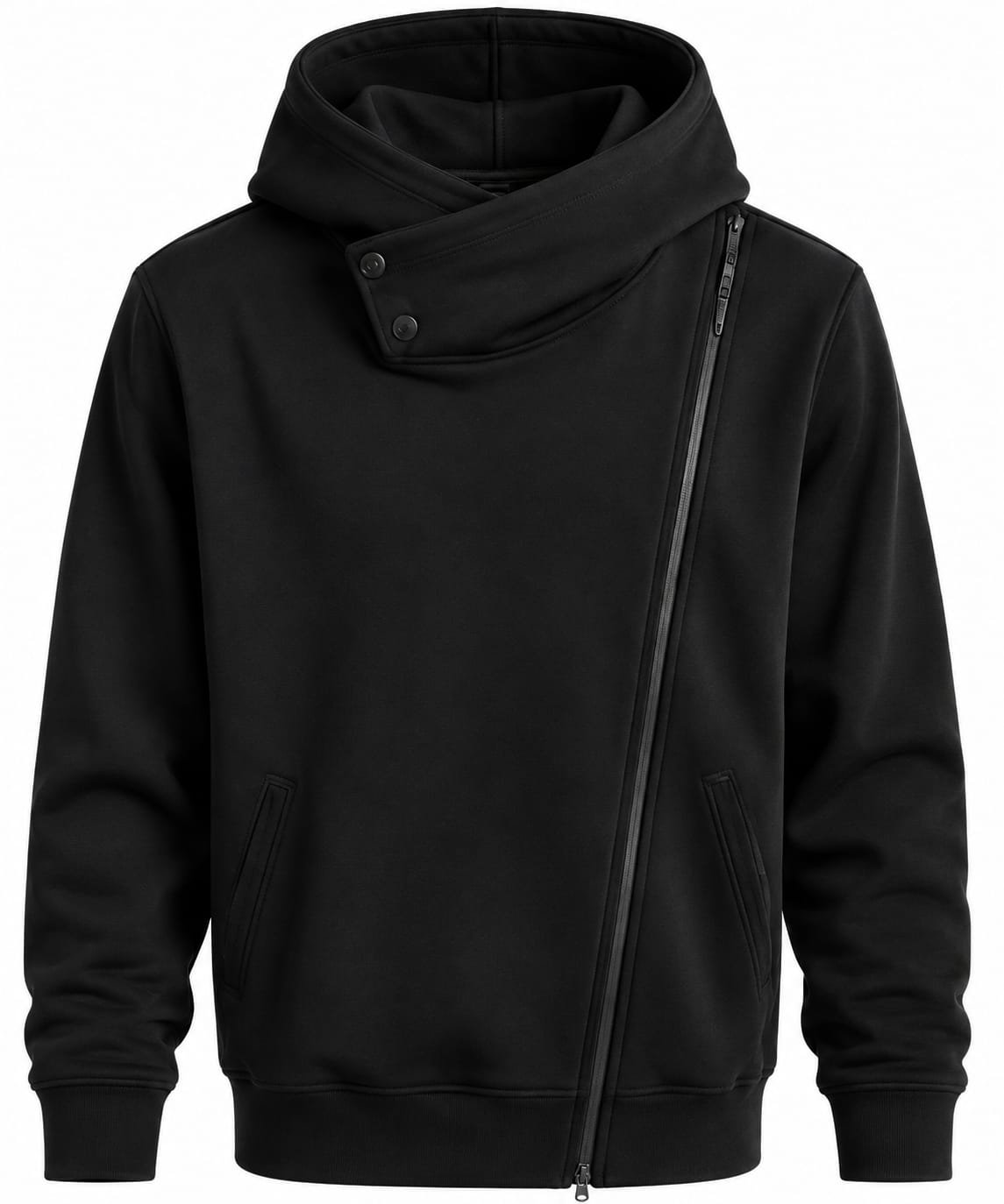 HIGH NECK ASYMMETRIC HOODIE